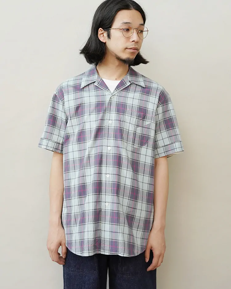 PHIGVEL / Cambric Check Open Collar Shirt / PURPLE
