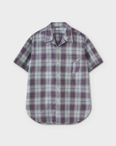PHIGVEL / Cambric Check Open Collar Shirt / PURPLE