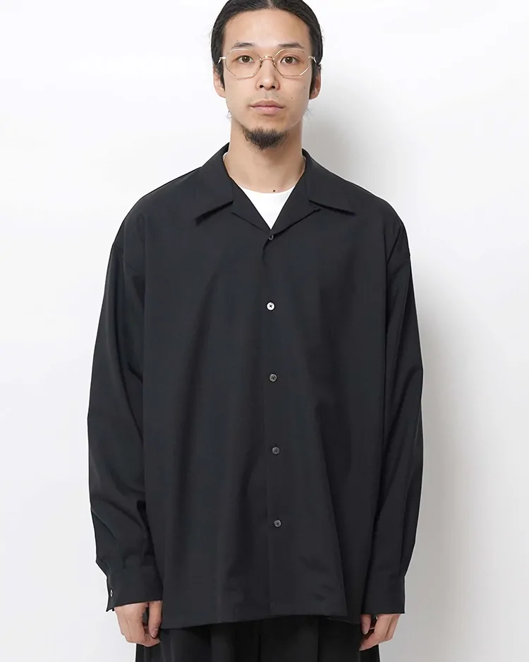 Dice&Dice / WOOL TROPICAL OPEN COLLAR L/S SHIRT / BLACK