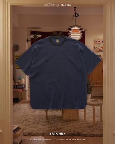BATONER (MEN) / 32G SMOOTH RELAX WIDE KNIT TEE / NAVY x BLACK