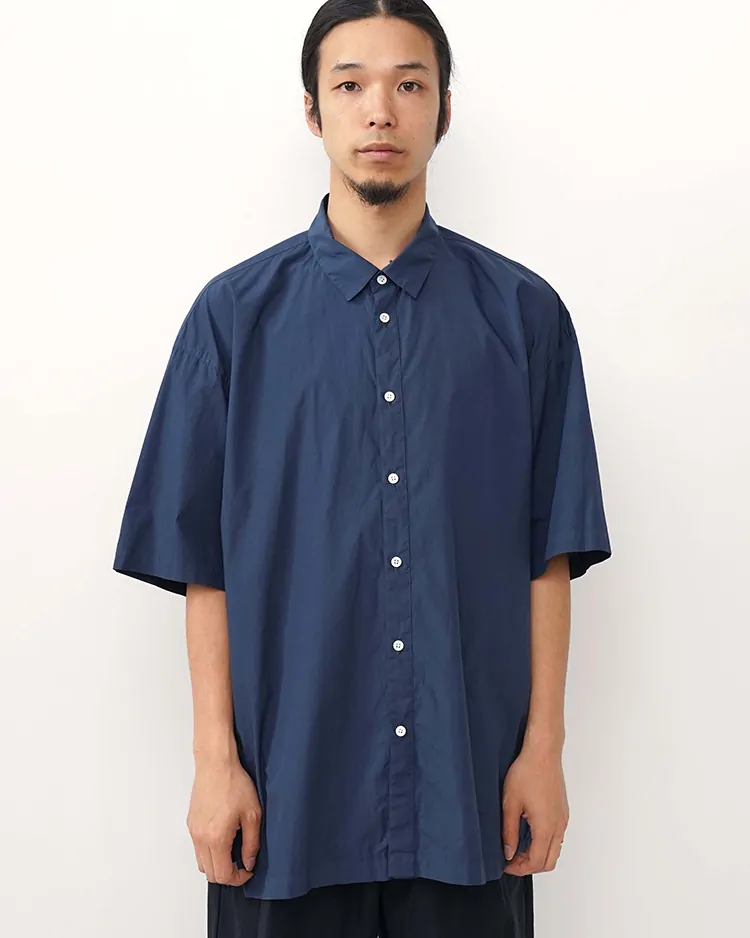 ATON (MEN) / COTTON LAWN OVERSIZED SHORT SLEEVE SHIRT / NAVY