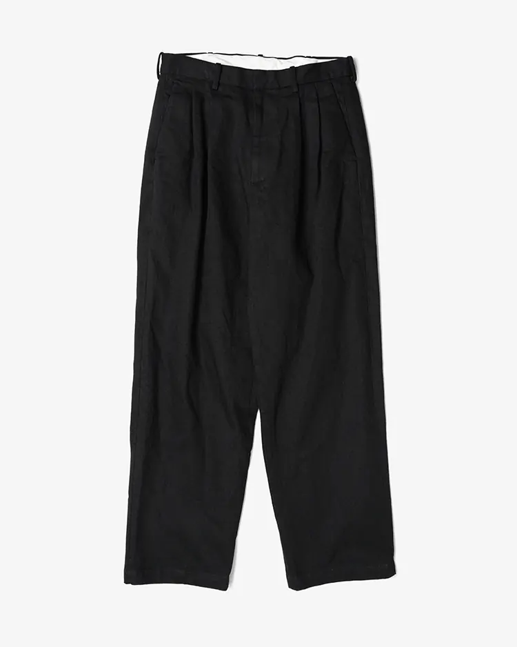 Dice&Dice / BLACK DENIM TWO-TUCK WIDE SLACKS / BLACK