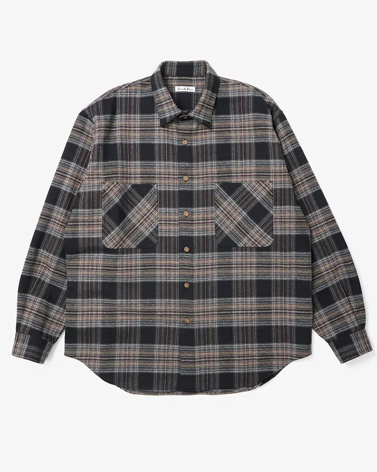 Dice&Dice / COTTON WOOL KERSEY REGULAR COLLAR L/S SHIRT / BLACK