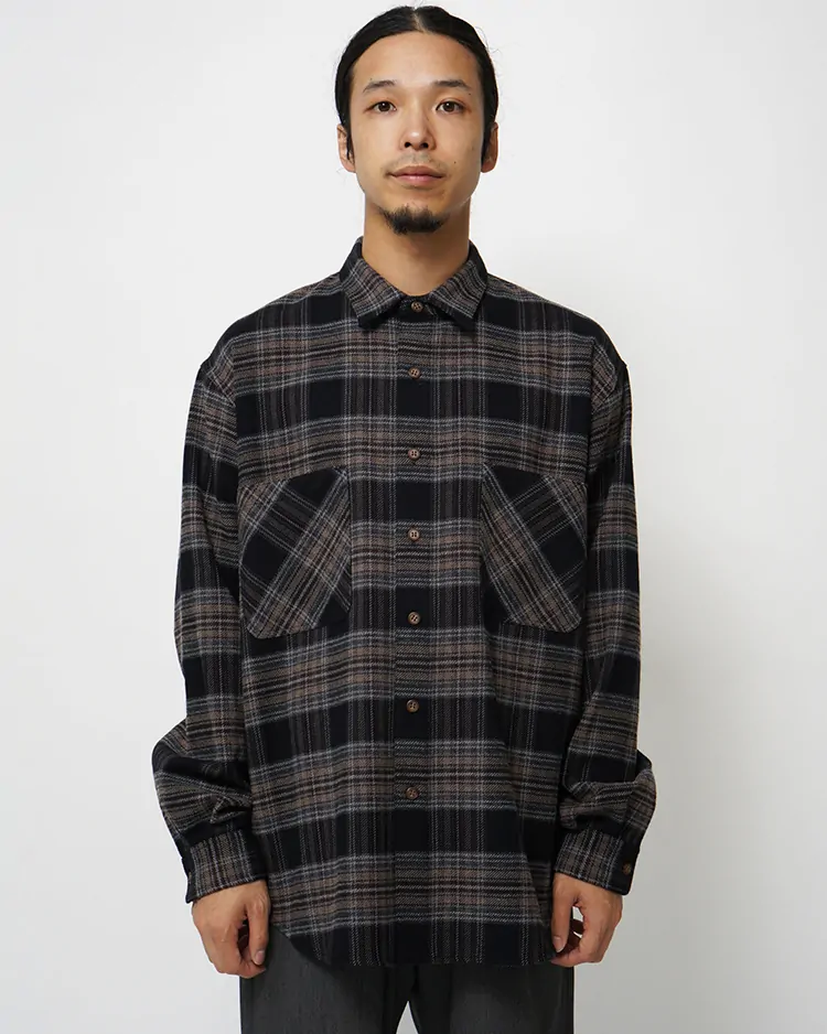 Dice&Dice / COTTON WOOL KERSEY REGULAR COLLAR L/S SHIRT / BLACK