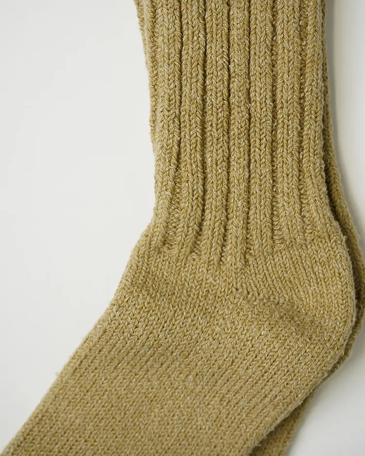 YAECA (MEN) / Cotton Silk Rib Socks / KHAKI