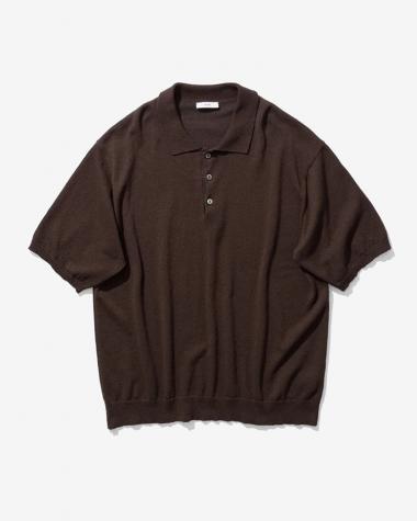  / COTTON WASHI BOUCLE HALF SLEEVE POLO SWEATER / BROWN