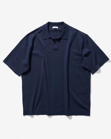  / FINE ICE COTTON SKIPPER POLO SWEATER / NAVY