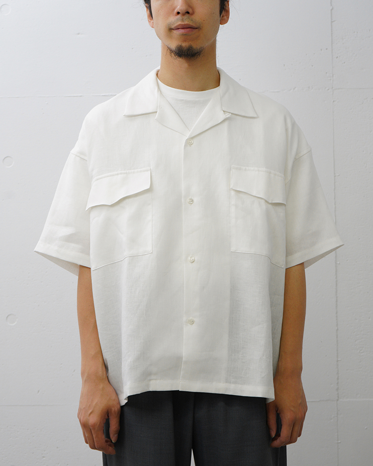 Dice&Dice / UNGLAMOUSE × Dice&Dice Linen Short Sleeve Open Collar Wide Shirt / WHITE