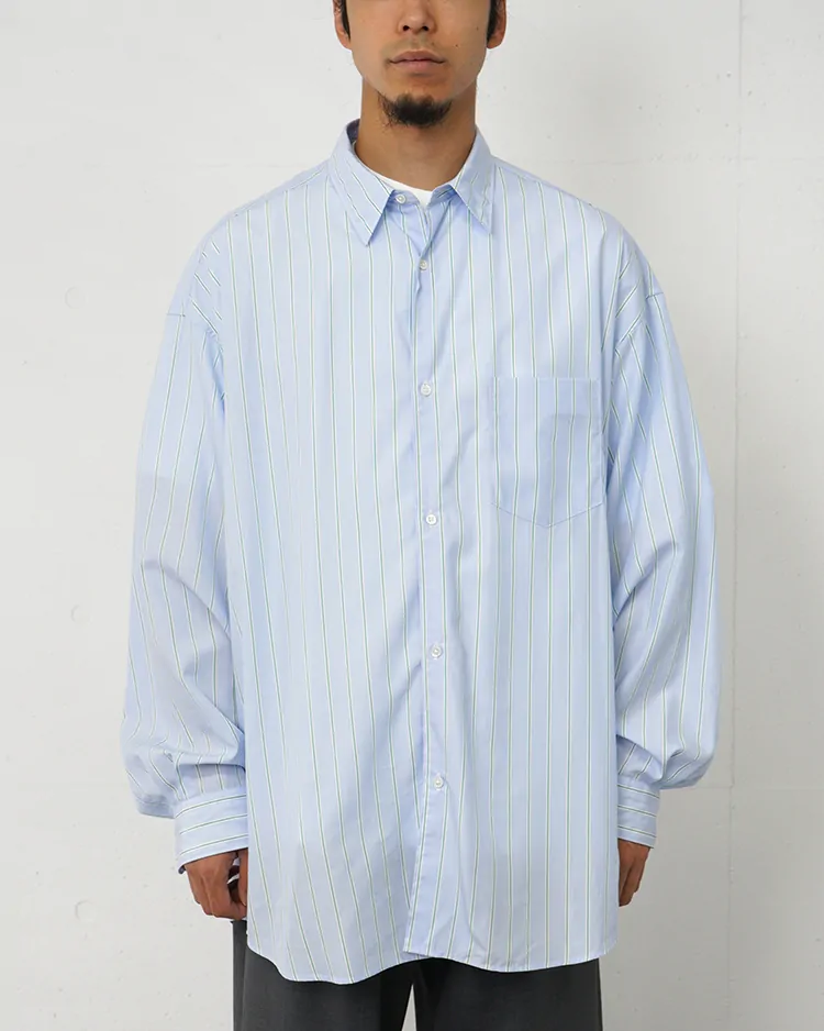 Graphpaper (MEN) / SIDOGRAS L/S Oversized Regular Collar Shirt / GREEN PIN STRIPE