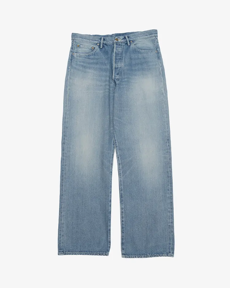 Graphpaper (MEN) / Selvage Denim Five Pocket Wide Straight Pants / INDIGO LIGHT FADE