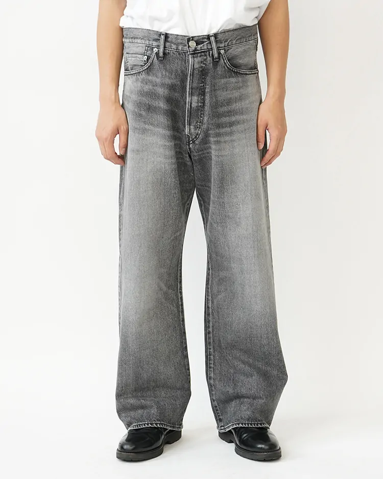 Graphpaper (MEN) / Selvage Denim Five Pocket Wide Straight Pants / BLACK LIGHT FADE