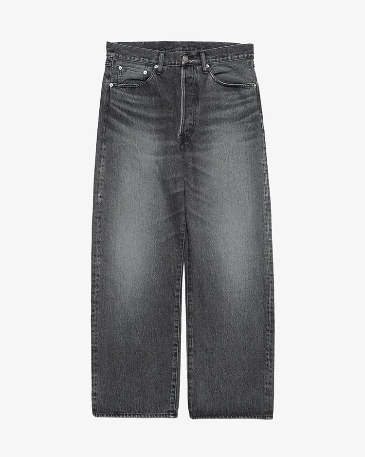 Graphpaper (MEN) / Selvage Denim Five Pocket Wide Straight Pants / BLACK LIGHT FADE
