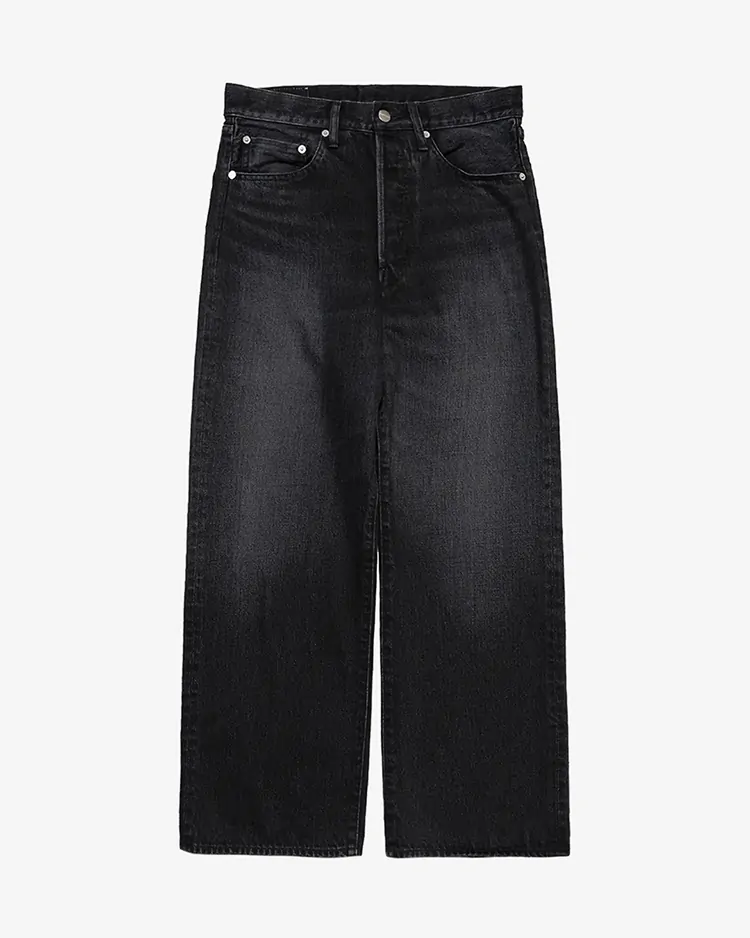 Graphpaper (MEN) / Selvage Denim Five Pocket Wide Straight Pants / BLACK DARK FADE