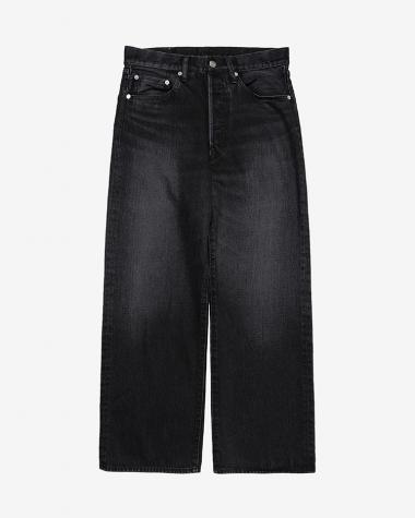  / Selvage Denim Five Pocket Wide Straight Pants / BLACK DARK FADE