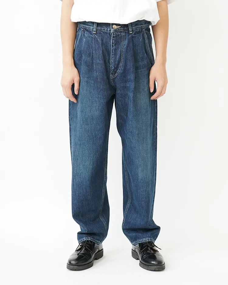 Graphpaper (MEN) / Selvage Denim Two Tuck Tapered Pants / INDIGO DARK FADE