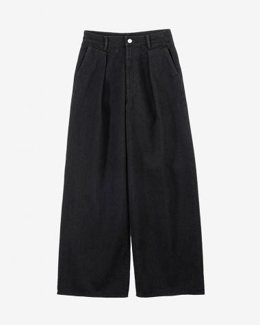  / Selvage Denim Two Tuck Wide Pants / BLACK WASHED