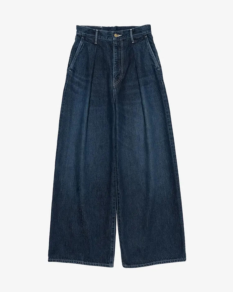 Graphpaper (WOMEN) / Selvage Denim Two Tuck Wide Pants / INDIGO DARK FADE